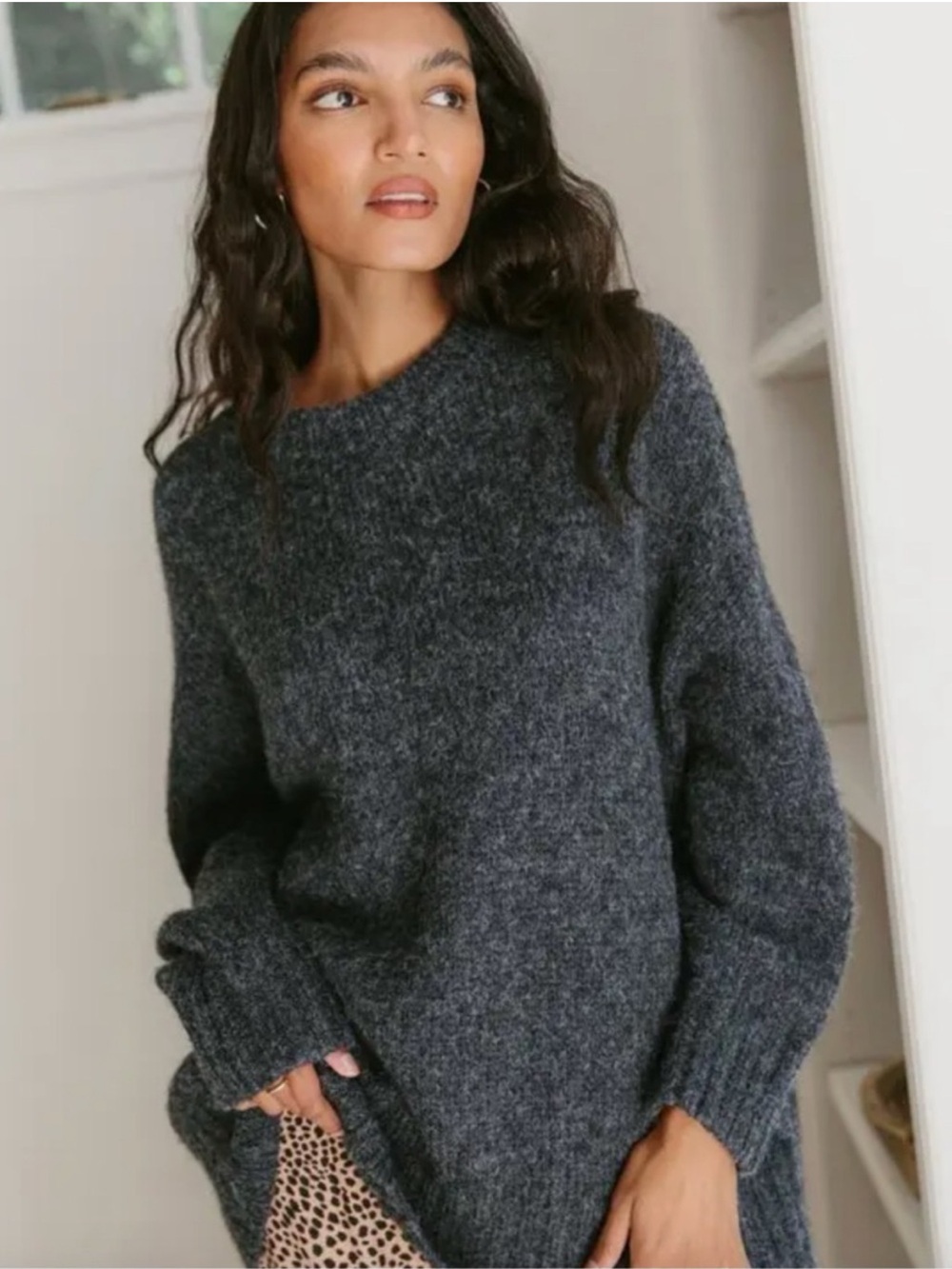 Jenni Kayne Alpaca Cocoon Crewneck Oversized Sweater Gray